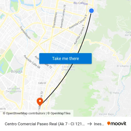 Centro Comercial Paseo Real (Ak 7 - Cl 121) (A) to Inesco map