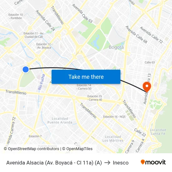 Avenida Alsacia (Av. Boyacá - Cl 11a) (A) to Inesco map