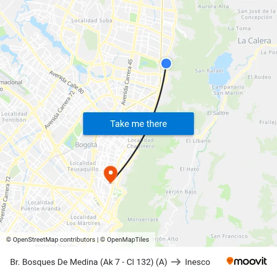 Br. Bosques De Medina (Ak 7 - Cl 132) (A) to Inesco map