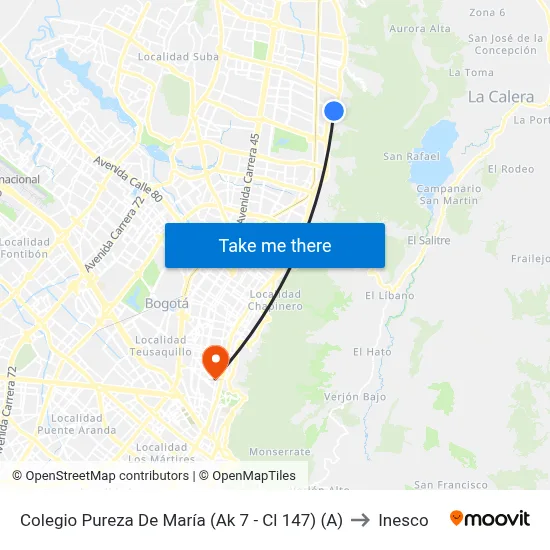 Colegio Pureza De María (Ak 7 - Cl 147) (A) to Inesco map