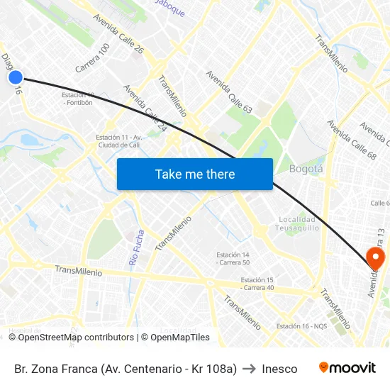 Br. Zona Franca (Av. Centenario - Kr 108a) to Inesco map