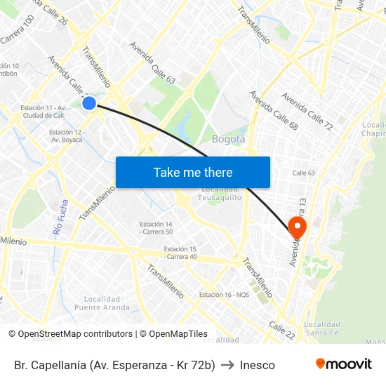 Br. Capellanía (Av. Esperanza - Kr 72b) to Inesco map