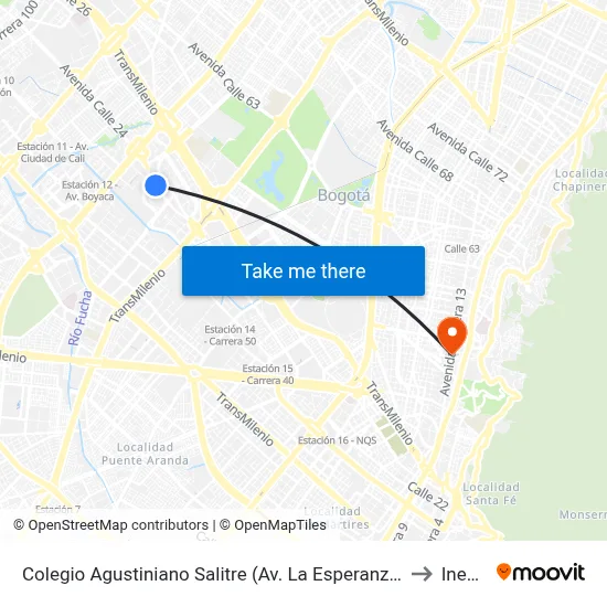 Colegio Agustiniano Salitre (Av. La Esperanza - Kr 69b) to Inesco map