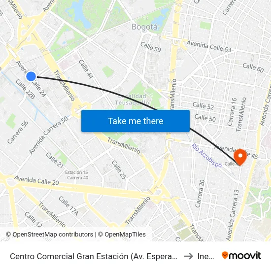 Centro Comercial Gran Estación (Av. Esperanza - Ak 60) to Inesco map