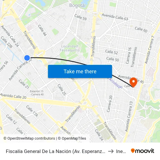 Fiscalía General De La Nación (Av. Esperanza - Ak 50) to Inesco map