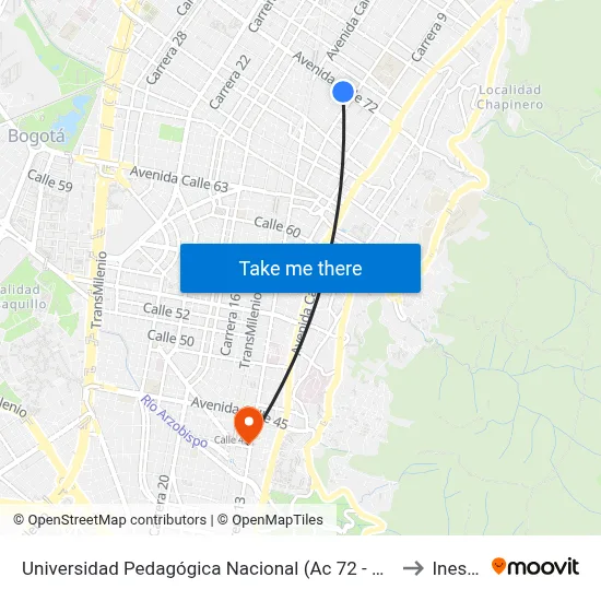 Universidad Pedagógica Nacional (Ac 72 - Ak 11) to Inesco map