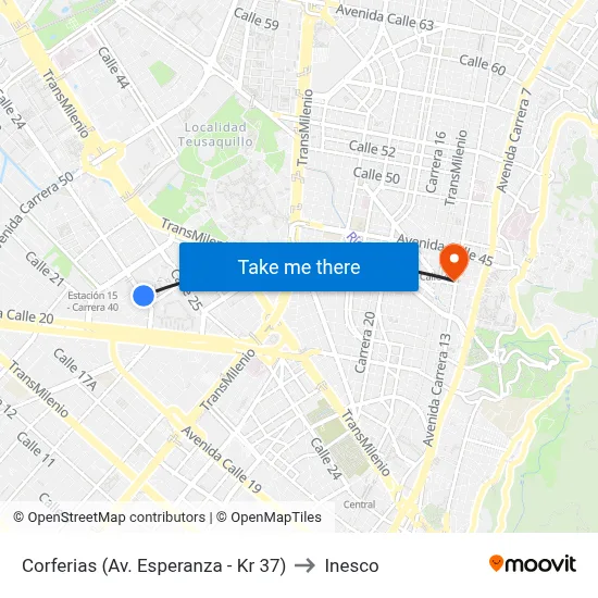 Corferias (Av. Esperanza - Kr 37) to Inesco map
