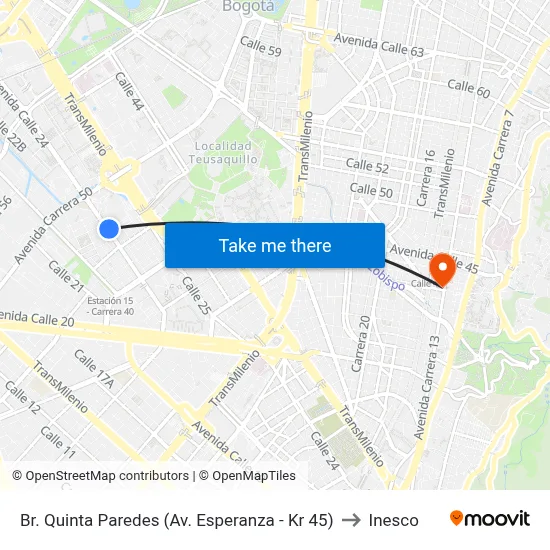 Br. Quinta Paredes (Av. Esperanza - Kr 45) to Inesco map