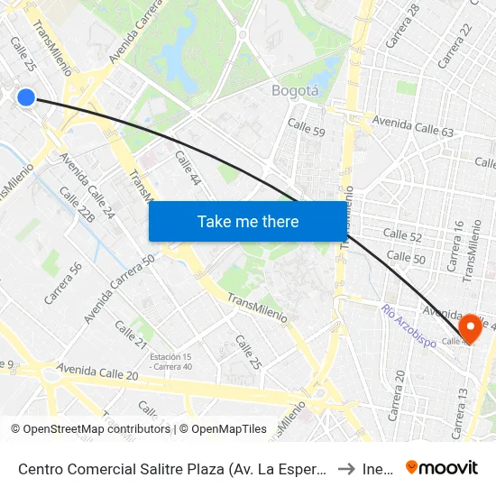 Centro Comercial Salitre Plaza (Av. La Esperanza - Kr 68b) to Inesco map