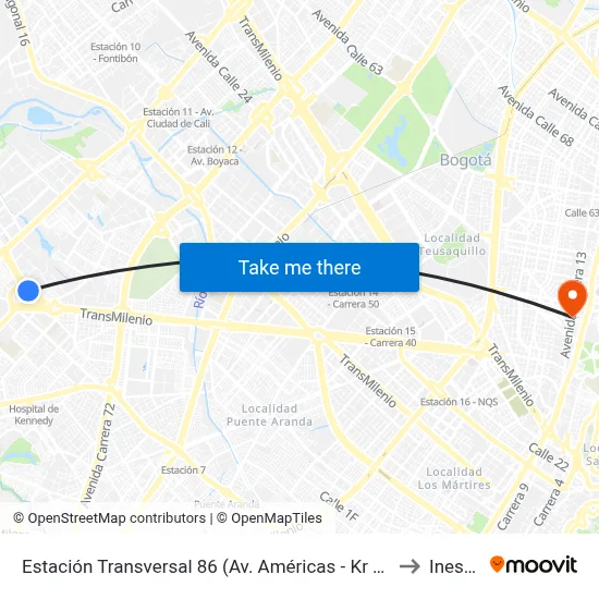 Estación Transversal 86 (Av. Américas - Kr 80c) to Inesco map