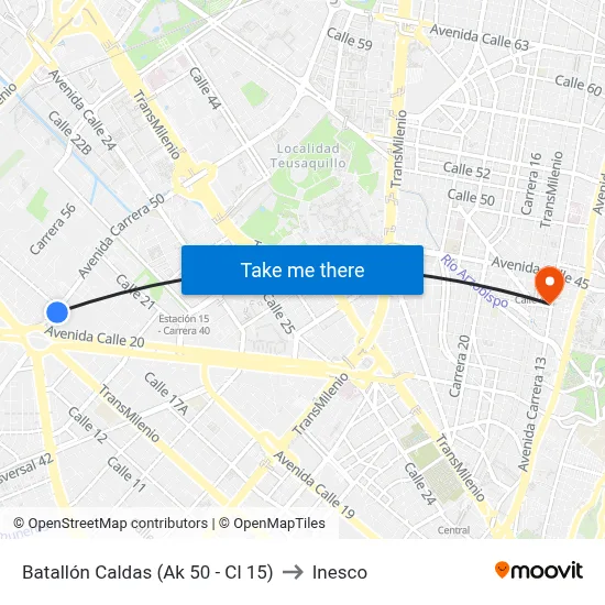 Batallón Caldas (Ak 50 - Cl 15) to Inesco map