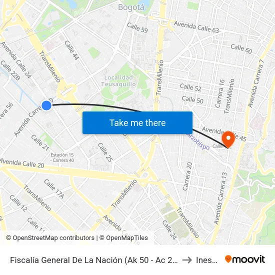 Fiscalía General De La Nación (Ak 50 - Ac 24) to Inesco map