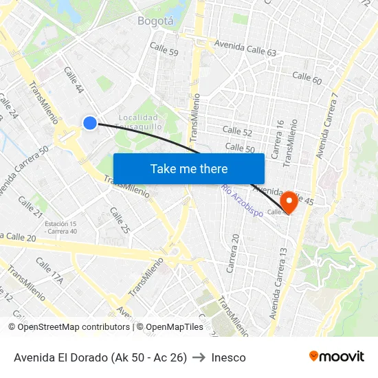 Avenida El Dorado (Ak 50 - Ac 26) to Inesco map