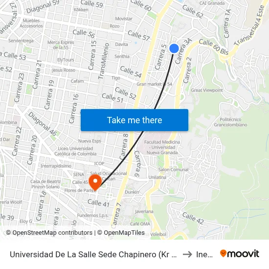 Universidad De La Salle Sede Chapinero (Kr 4 - Cl 58 Bis) to Inesco map