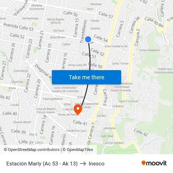 Estación Marly (Ac 53 - Ak 13) to Inesco map