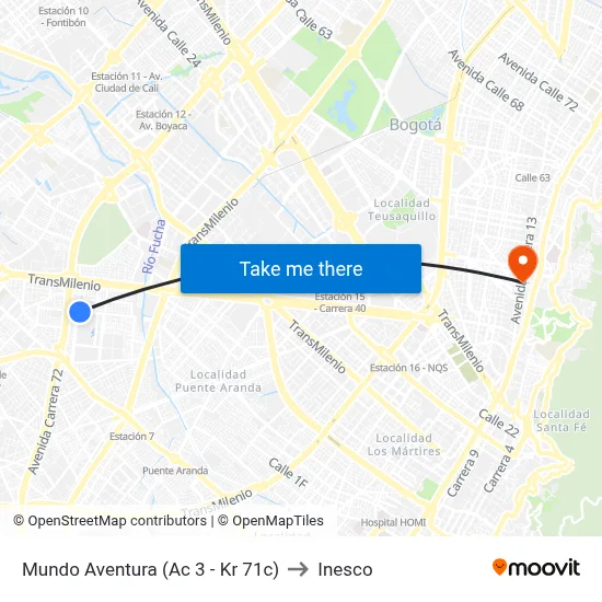 Mundo Aventura (Ac 3 - Kr 71c) to Inesco map