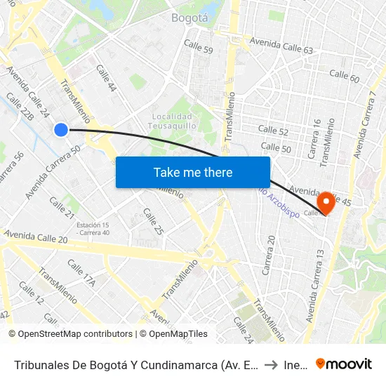 Tribunales De Bogotá Y Cundinamarca (Av. Esperanza - Kr 53) to Inesco map