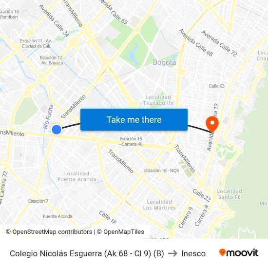 Colegio Nicolás Esguerra (Ak 68 - Cl 9) (B) to Inesco map