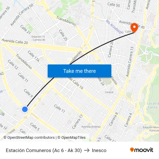 Estación Comuneros (Ac 6 - Ak 30) to Inesco map