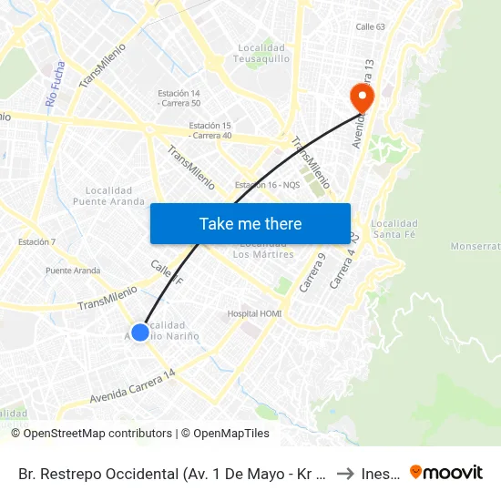 Br. Restrepo Occidental (Av. 1 De Mayo - Kr 26) (A) to Inesco map