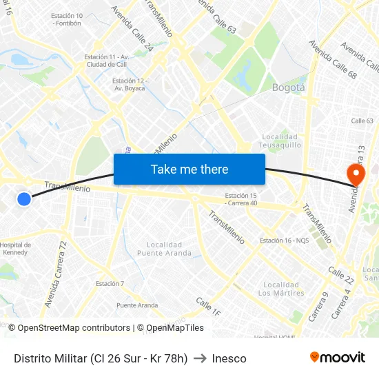 Distrito Militar (Cl 26 Sur - Kr 78h) to Inesco map