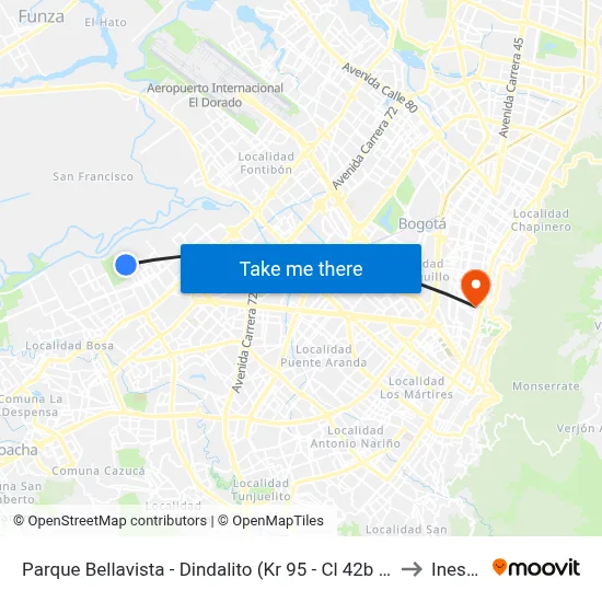 Parque Bellavista - Dindalito (Kr 95 - Cl 42b Sur) to Inesco map