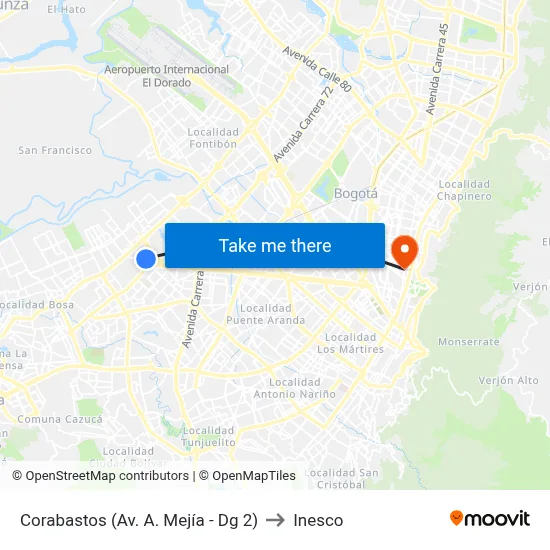 Corabastos (Av. A. Mejía - Dg 2) to Inesco map