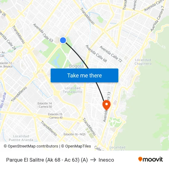 Parque El Salitre (Ak 68 - Ac 63) (A) to Inesco map
