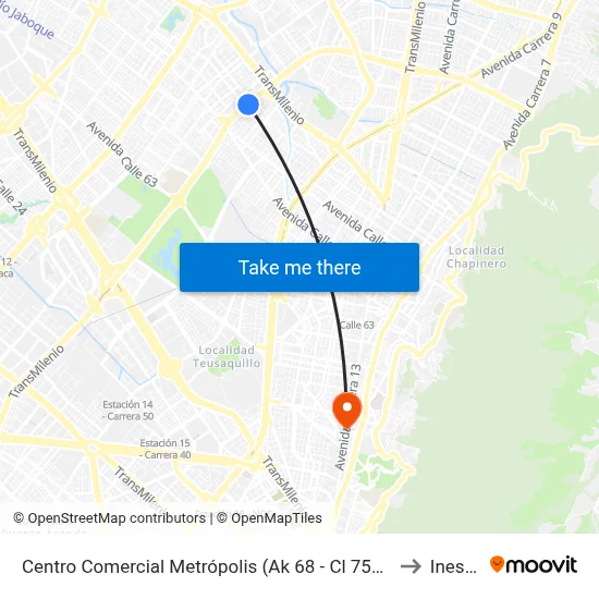 Centro Comercial Metrópolis (Ak 68 - Cl 75a) (A) to Inesco map