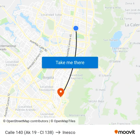 Calle 140 (Ak 19 - Cl 138) to Inesco map