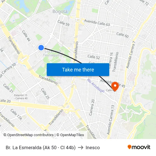 Br. La Esmeralda (Ak 50 - Cl 44b) to Inesco map