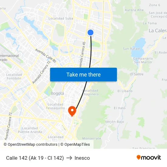 Calle 142 (Ak 19 - Cl 142) to Inesco map