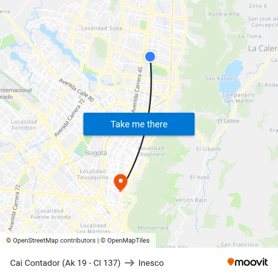 Cai Contador (Ak 19 - Cl 137) to Inesco map