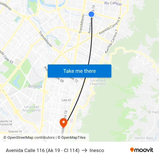 Avenida Calle 116 (Ak 19 - Cl 114) to Inesco map