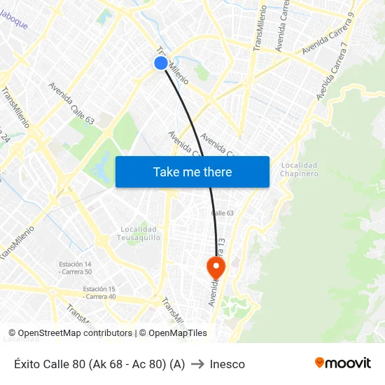 Éxito Calle 80 (Ak 68 - Ac 80) (A) to Inesco map