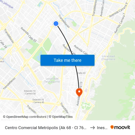Centro Comercial Metrópolis (Ak 68 - Cl 76a) (A) to Inesco map