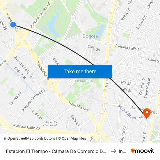 Estación El Tiempo - Cámara De Comercio De Bogotá (Ac 26 - Kr 68d) to Inesco map