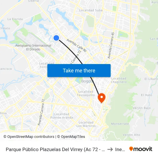 Parque Público Plazuelas Del Virrey (Ac 72 - Kr 105h) (A) to Inesco map