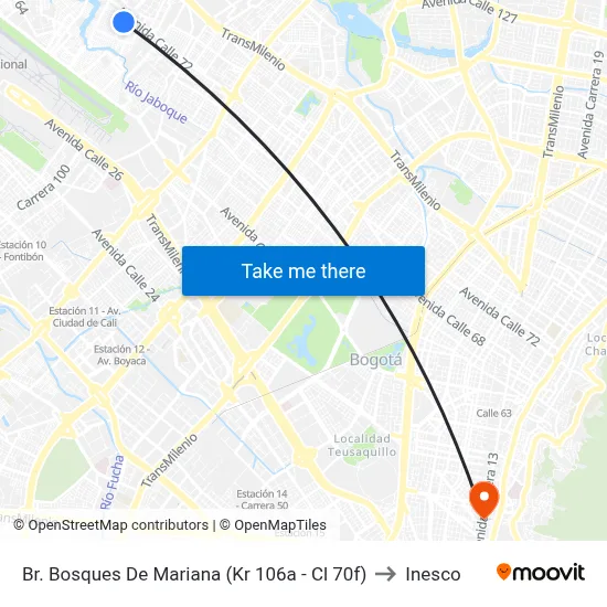 Br. Bosques De Mariana (Kr 106a - Cl 70f) to Inesco map