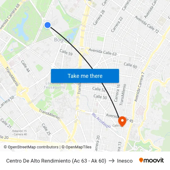 Centro De Alto Rendimiento (Ac 63 - Ak 60) to Inesco map