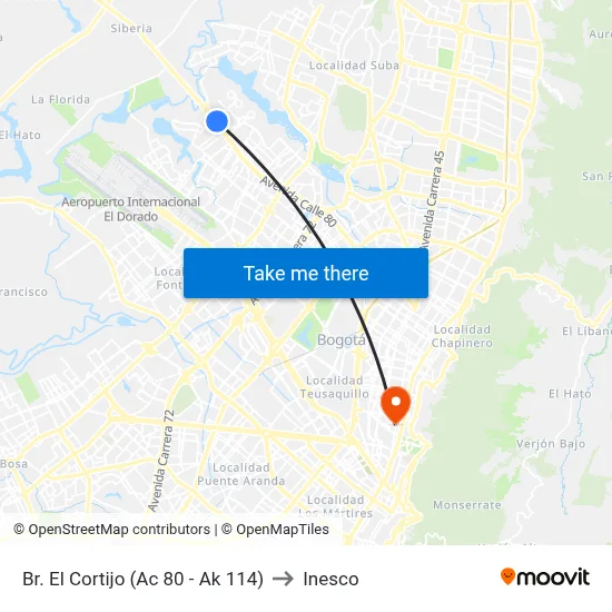 Br. El Cortijo (Ac 80 - Ak 114) to Inesco map
