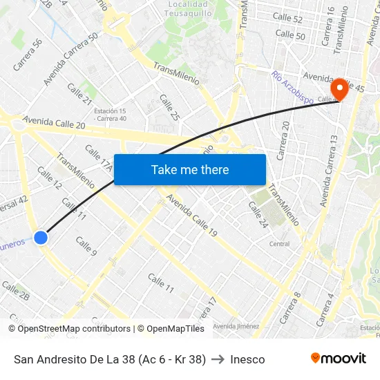 San Andresito De La 38 (Ac 6 - Kr 38) to Inesco map
