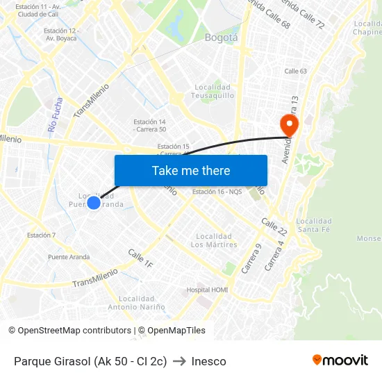 Parque Girasol (Ak 50 - Cl 2c) to Inesco map