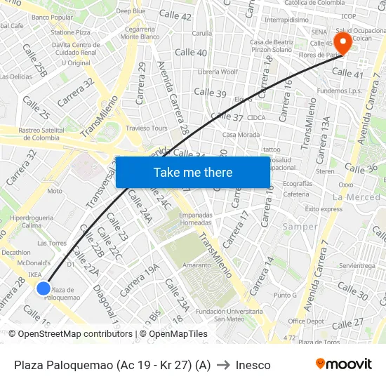 Plaza Paloquemao (Ac 19 - Kr 27) (A) to Inesco map