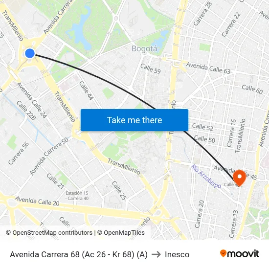 Avenida Carrera 68 (Ac 26 - Kr 68) (A) to Inesco map