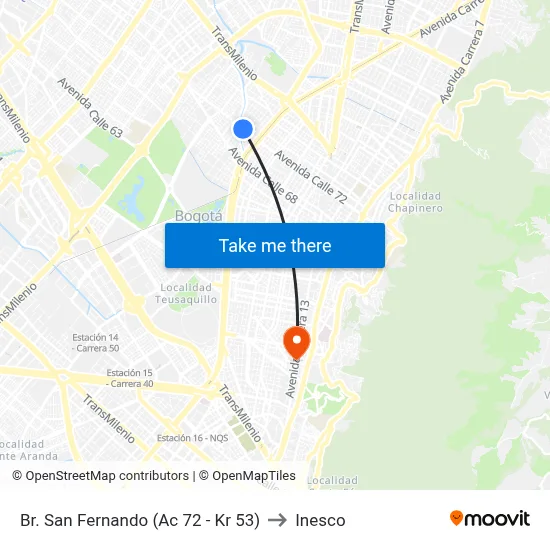 Br. San Fernando (Ac 72 - Kr 53) to Inesco map