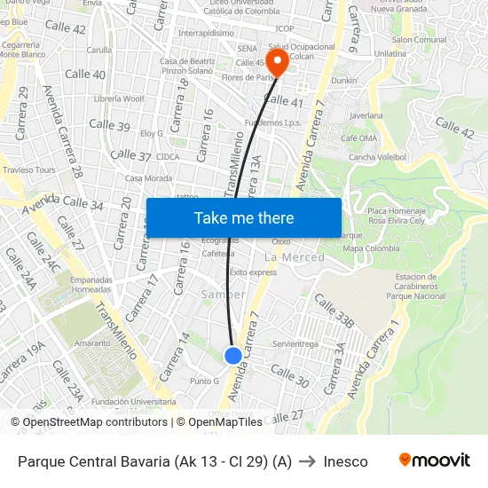 Parque Central Bavaria (Ak 13 - Cl 29) (A) to Inesco map