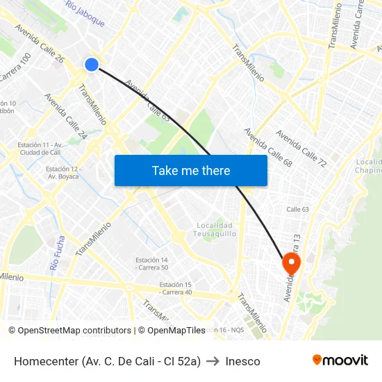 Homecenter (Av. C. De Cali - Cl 52a) to Inesco map