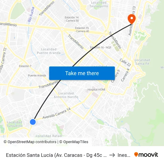 Estación Santa Lucía (Av. Caracas - Dg 45c Sur) to Inesco map