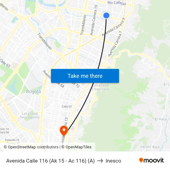 Avenida Calle 116 (Ak 15 - Ac 116) (A) to Inesco map